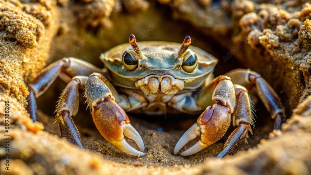 Close-up of a Crab Peeking from Its Hole. Close-up of a Crab Peeking from Its Hole.