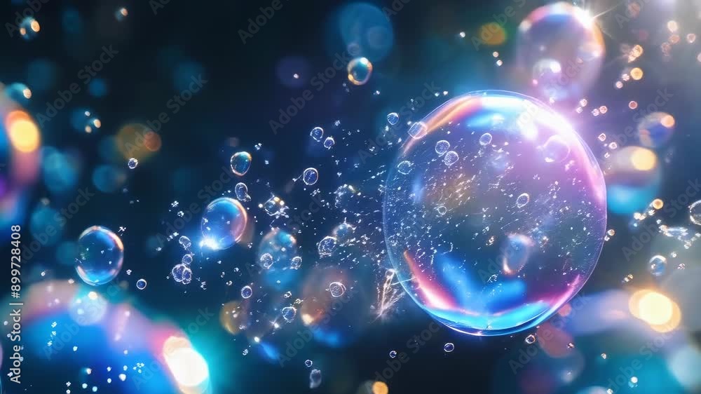 A close-up view of colorful soap bubbles floating against a dark background. The bubbles exhibit a variety of colors due to light refraction, creating a mesmerizing effect. The scene appears magical A close-up view of colorful soap bubbles floating against a dark background. The bubbles exhibit a variety of colors due to light refraction, creating a mesmerizing effect. The scene appears magical