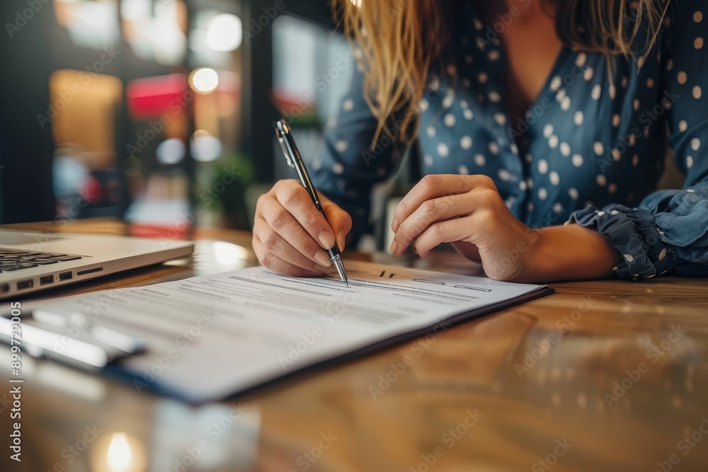 custom made wallpaper toronto digitalWoman signing paperwork for car purchase, illustrating transaction and ownership transfer
