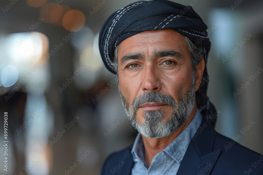 a middle aged arabian businessman with modern interior urban office background a middle aged arabian businessman with modern interior urban office background