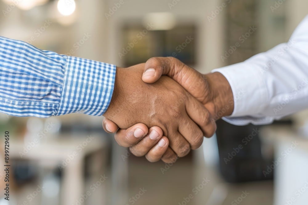 Close-up of businessman shaking hands with client, representing partnership and agreement Close-up of businessman shaking hands with client, representing partnership and agreement