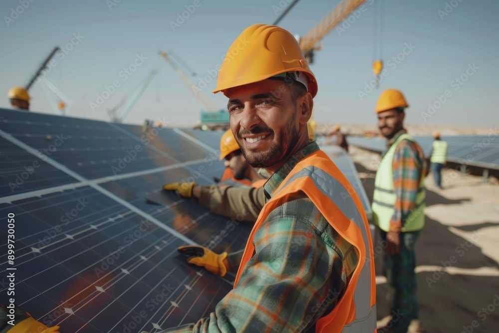 A group of workers is installing solar panels on-site, showcasing teamwork, renewable energy effort, labor collaboration, and the focus on a green environment through their hard work. A group of workers is installing solar panels on-site, showcasing teamwork, renewable energy effort, labor collaboration, and the focus on a green environment through their hard work.