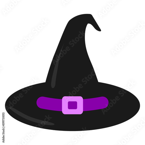 Black and purple witch hat editable icon for Halloween holiday graphic resources. Hag, warlock, wizard, sorcerer symbol. EPS editable vector.