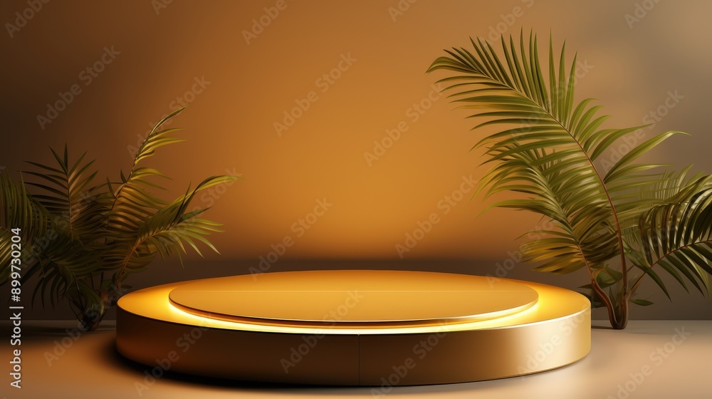 Obraz premium Golden Platform with Palm Leaves