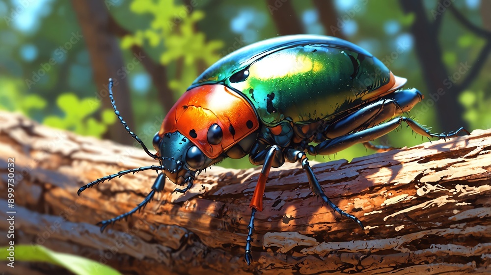 beetle on log background anime cartoon illustration beetle on log background anime cartoon illustration