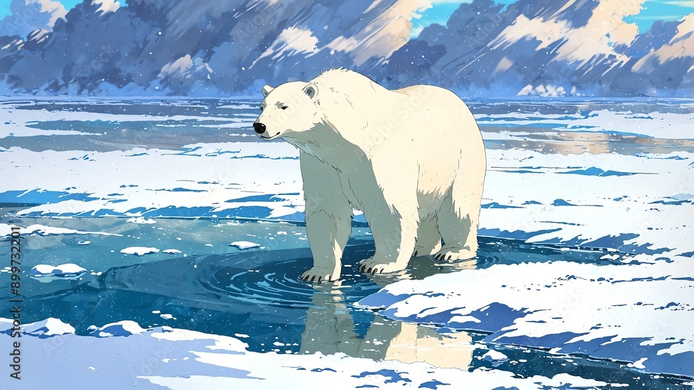 polar bear in snowy background anime cartoon illustration polar bear in snowy background anime cartoon illustration