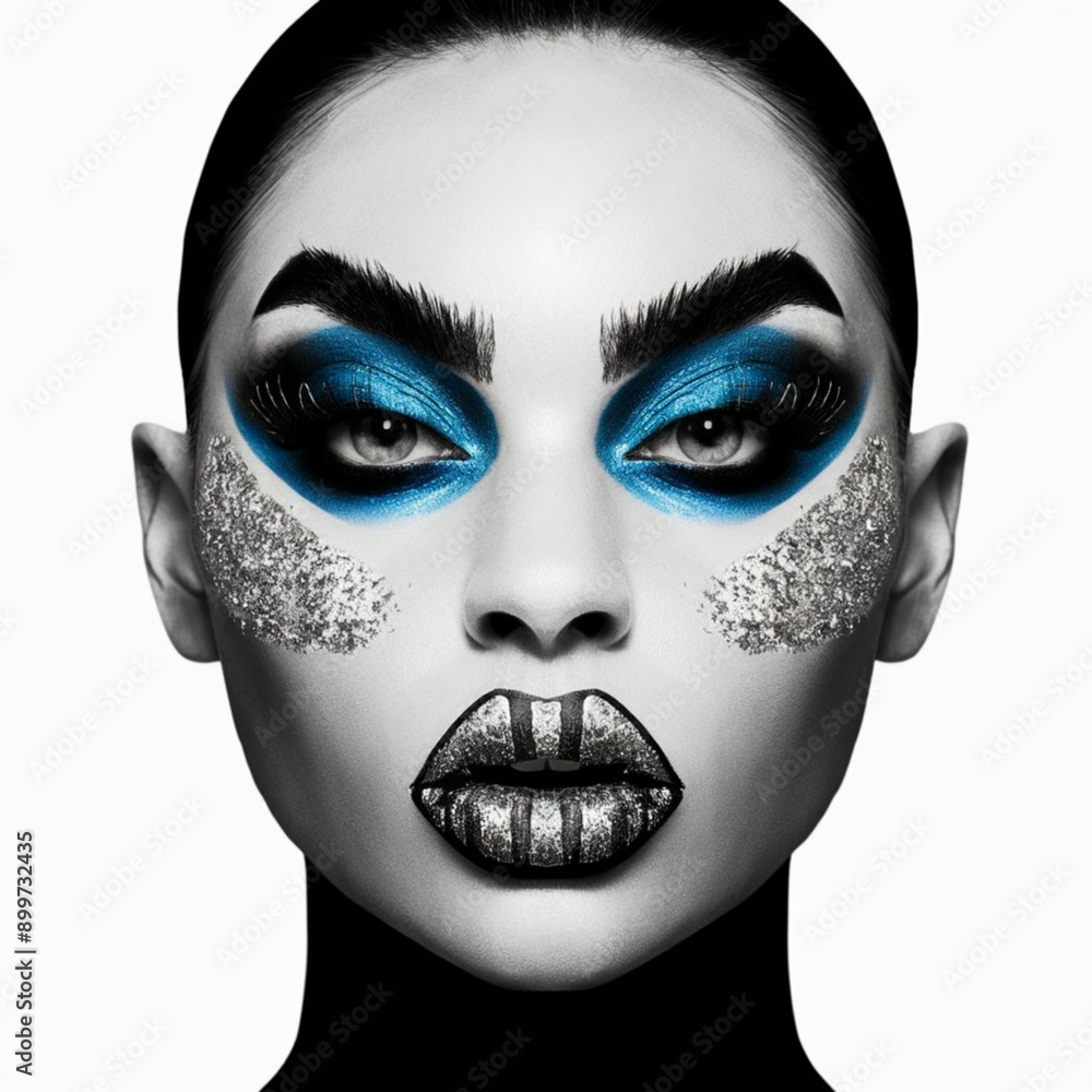 A striking, futuristic makeup design vector image. A striking, futuristic makeup design vector image.
