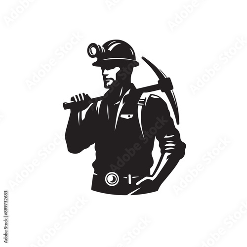 silhouette of Miner vector black and whote icon logo clipart logo