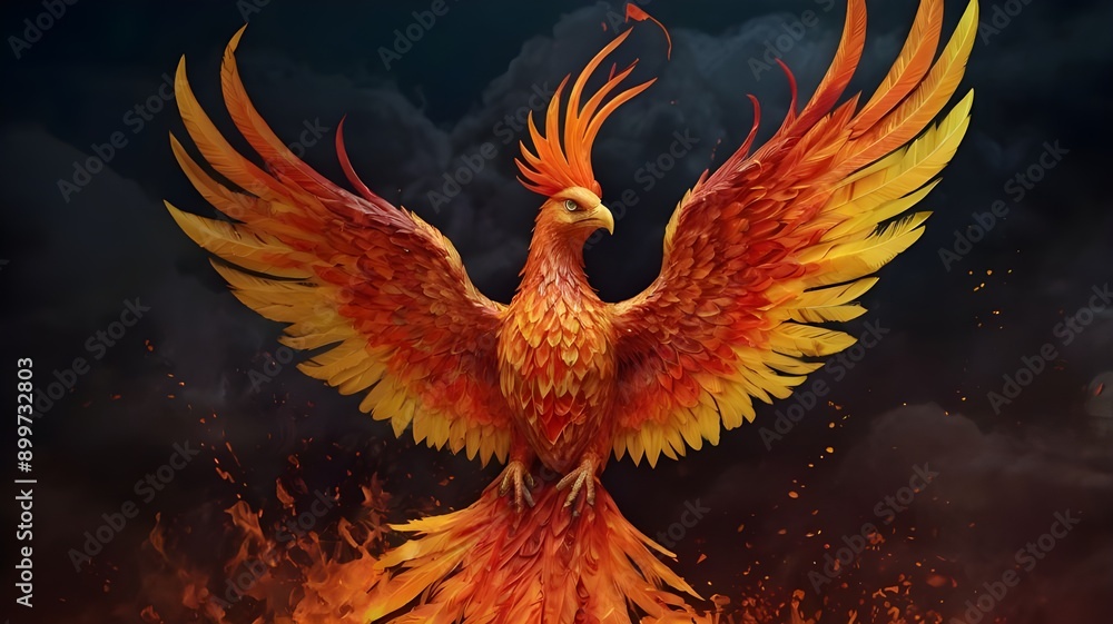 Fototapeta premium fiery eagle with wings on black background