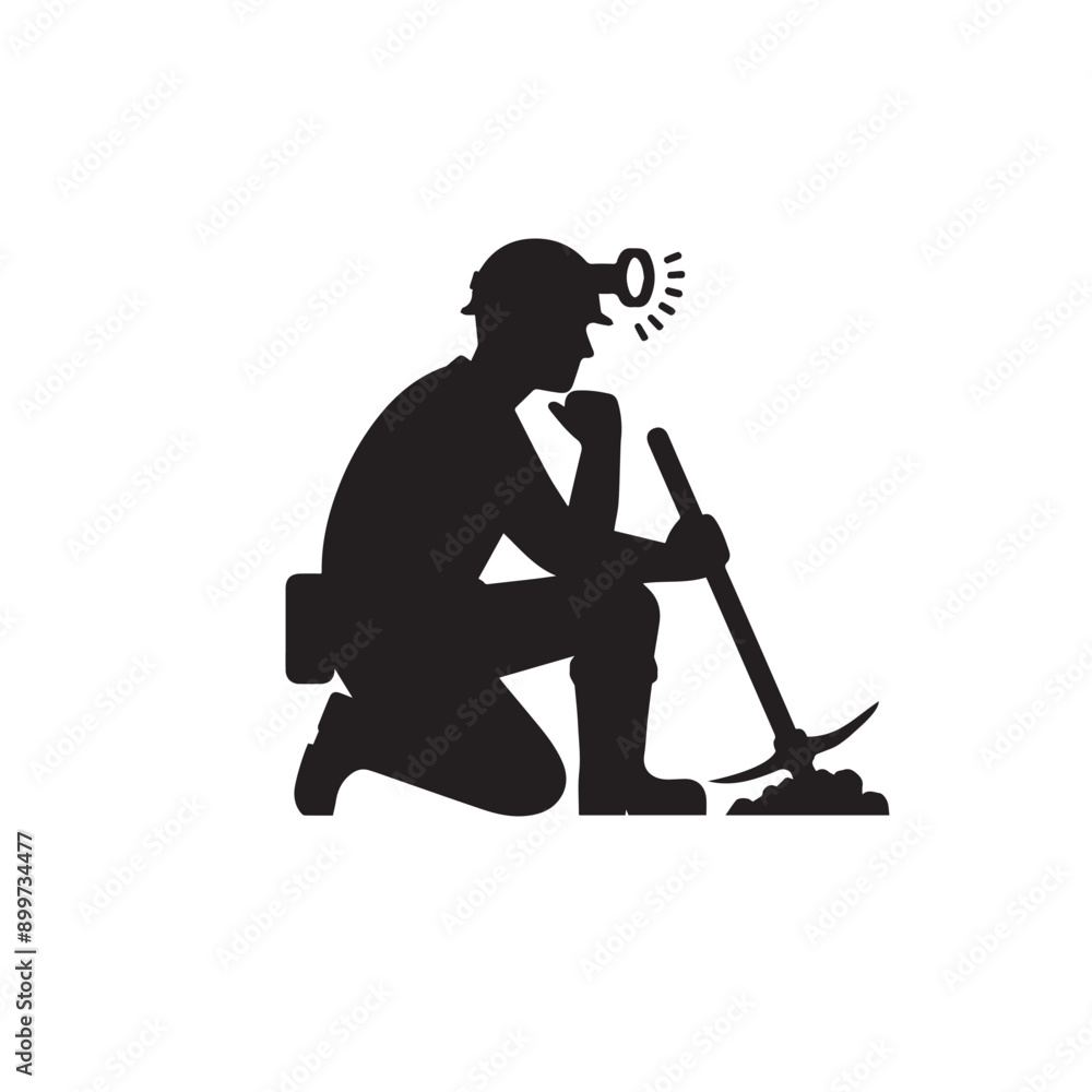 Fototapeta premium silhouette of Miner vector black and whote icon logo clipart logo