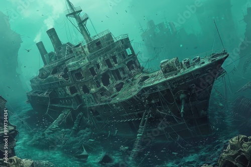 Sunken Shipwreck Engulfed by the Depths of the Ocean