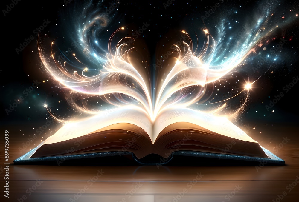open glowing book, magical world of reading and knowledge open glowing book, magical world of reading and knowledge