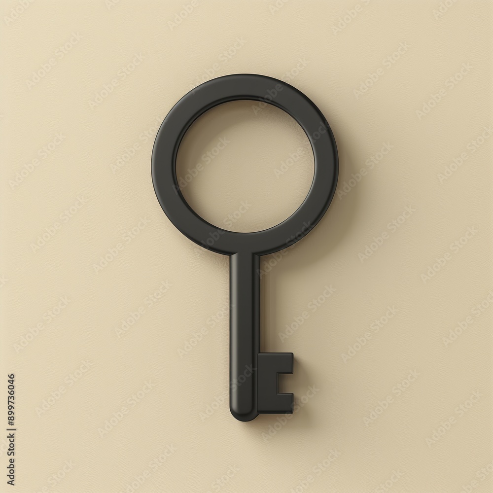 A minimalist black key with a round handle displayed on a simple beige background; a clean and modern design concept. A minimalist black key with a round handle displayed on a simple beige background; a clean and modern design concept.