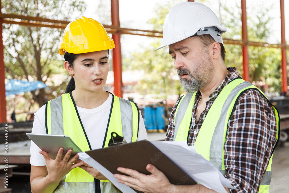 Engineers team talking about working plan at construction site. Engineers team talking about working plan at construction site.