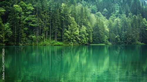 Forest Lake with Green Water