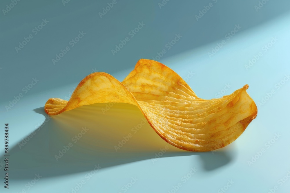Crispy treats in the spotlight: a realistic 3d render of fried or baked potato crisps. Wavy, crunchy, salty yellow slices. Unhealthy fast food. Isolated dish of flavorful junk snack Crispy treats in the spotlight: a realistic 3d render of fried or baked potato crisps. Wavy, crunchy, salty yellow slices. Unhealthy fast food. Isolated dish of flavorful junk snack