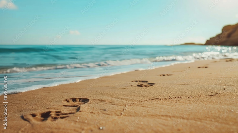 Footprints on sand by the sea in summer Footprints on sand by the sea in summer
