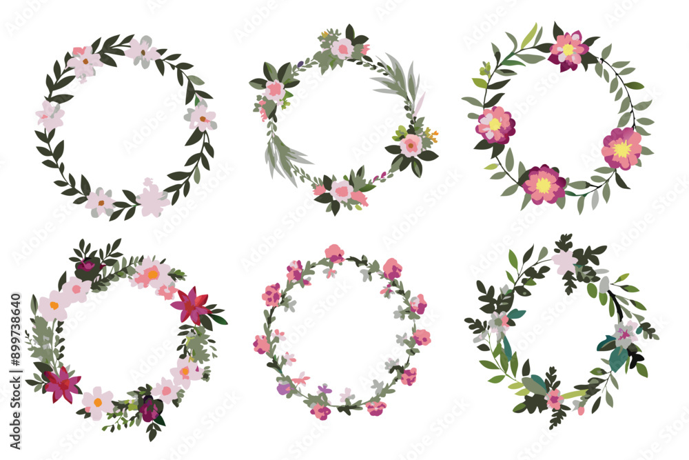 Minimalistic Flowers Wreaths Vector Set Minimalistic Flowers Wreaths Vector Set