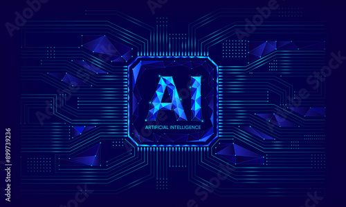 Illustration of abstract stream information with AI, dot and line, chipset, quantum, Ai computer data center. Big data, technology, AI, data transfer, data flow, large language model, generative ai
