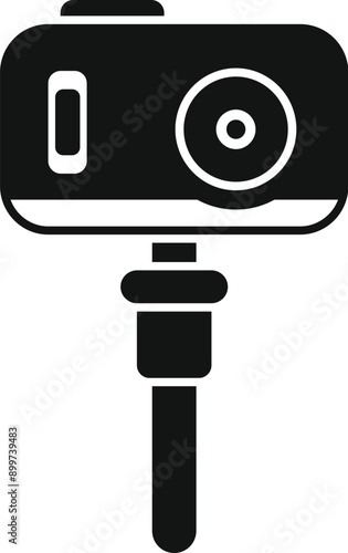 Black silhouette icon of a digital camera recording video using a monopod