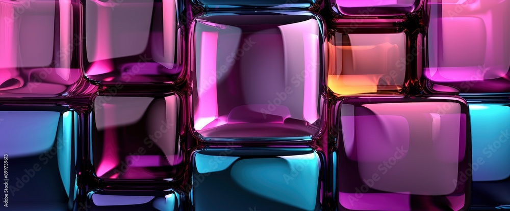3D Render Abstract Background With Row Of Violet Blue Square Translucent Glass , 3D , High Definition 3D Render Abstract Background With Row Of Violet Blue Square Translucent Glass , 3D , High Definition
