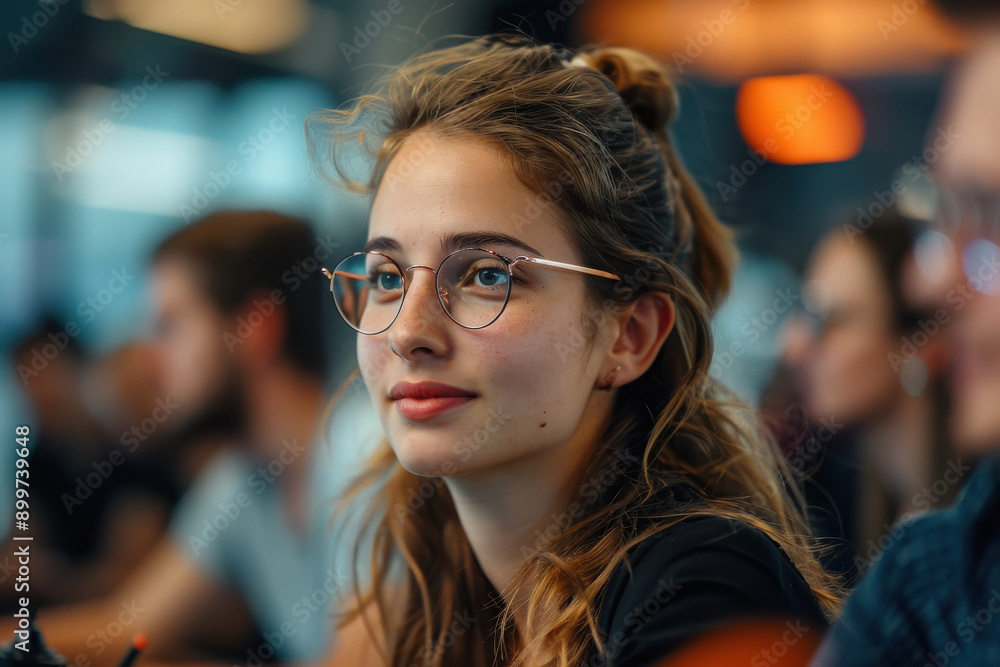 Obraz premium young businesswoman looking in business meeting