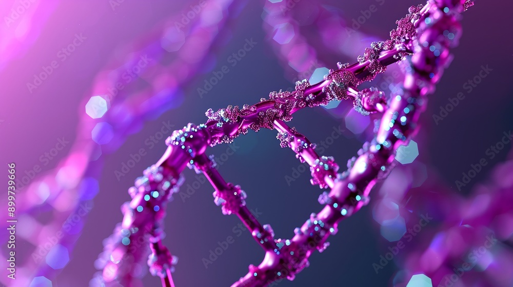 Abstract DNA Double Helix with Purple Glow. generative ai illustration.