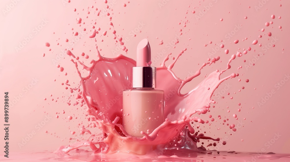 custom made wallpaper toronto digitalA bottle of liquid foundation flanked by splashes of pink, highlighting the application of beauty products with energetic motion.