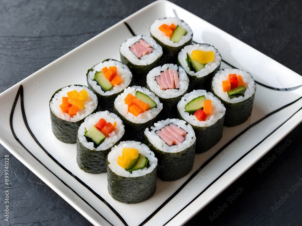 Korean roll Gimbap made from steamed white rice and various other ingredients. Ai Generative Korean roll Gimbap made from steamed white rice and various other ingredients. Ai Generative