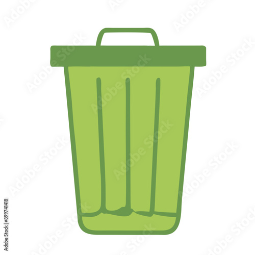 Vector Icon of Green-Toned Trash Can Featuring Clean and Straight Lines, Perfect for Illustrating Environmental Conservation, Waste Management, and Sustainable Living Practices in Modern, Eco-Friendly