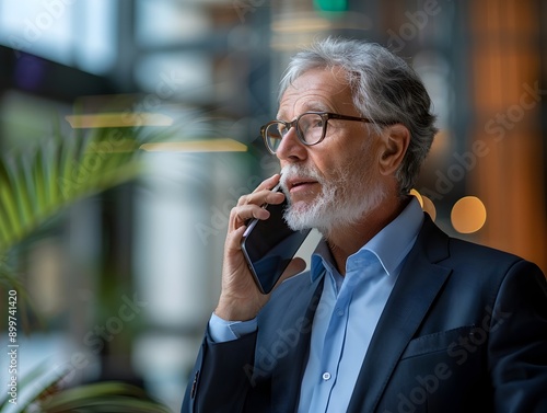 Confident business leader making a focused phone call in their office