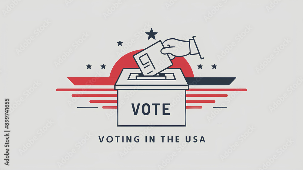Voting with a Ballot Box and Hand Casting Vote Against an American Flag Background. Ballot Box, Stars, Stripes, and Multiple USA Flags on a Patriotic Background. United States presidential election. Voting with a Ballot Box and Hand Casting Vote Against an American Flag Background. Ballot Box, Stars, Stripes, and Multiple USA Flags on a Patriotic Background. United States presidential election.