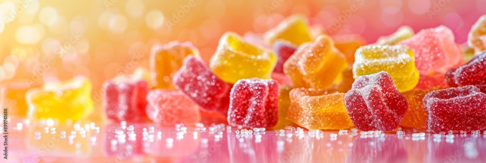 gummies candy on colorful background with copy space 