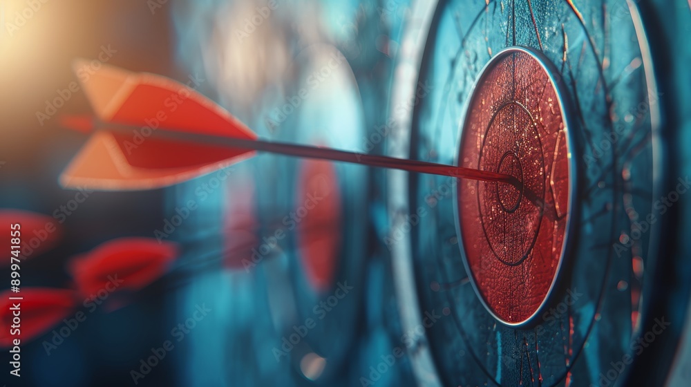 A conceptual 3D illustration of a target with arrows hitting the bullseye, representing the achievement of a goal or objective. A conceptual 3D illustration of a target with arrows hitting the bullseye, representing the achievement of a goal or objective.