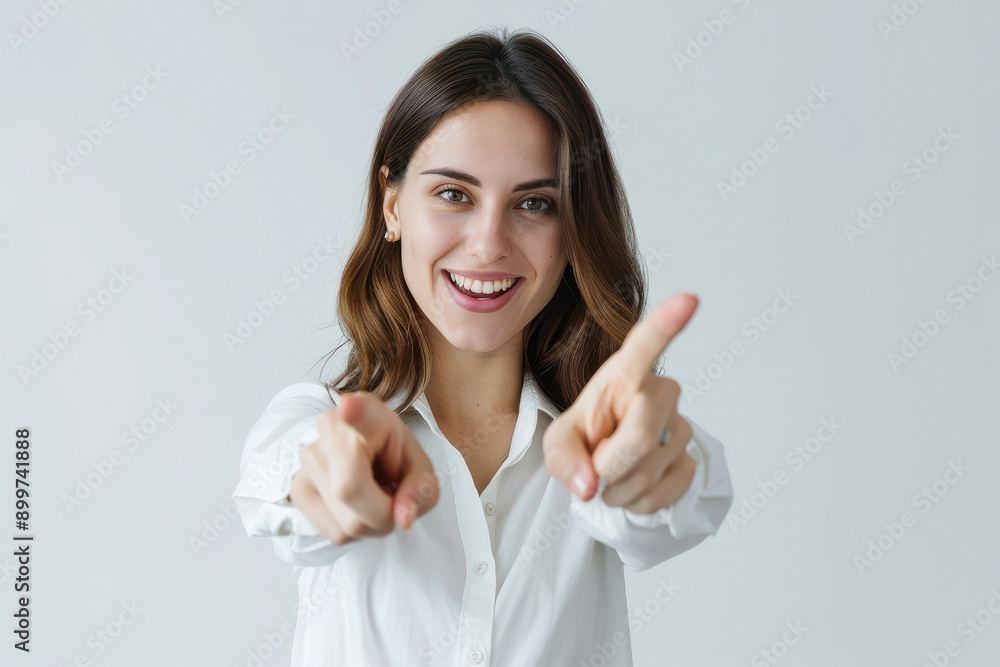 young indian woman pointing finger on white background young indian woman pointing finger on white background