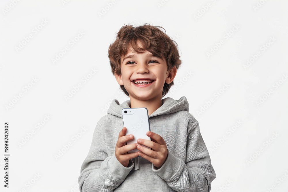 little boy holding smartphone and smiling little boy holding smartphone and smiling