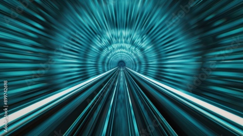 Futuristic tunnel with motion blur effect, creating a sense of speed and technology. Perfect for concepts of innovation, future, and transport. photo