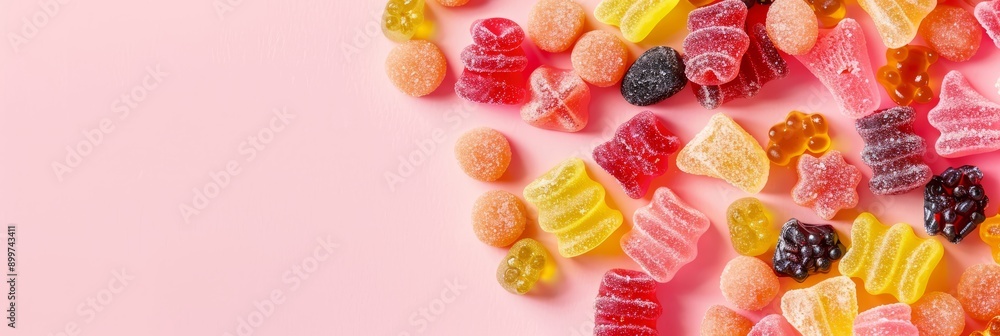 gummies candy on colorful background with copy space gummies candy on colorful background with copy space