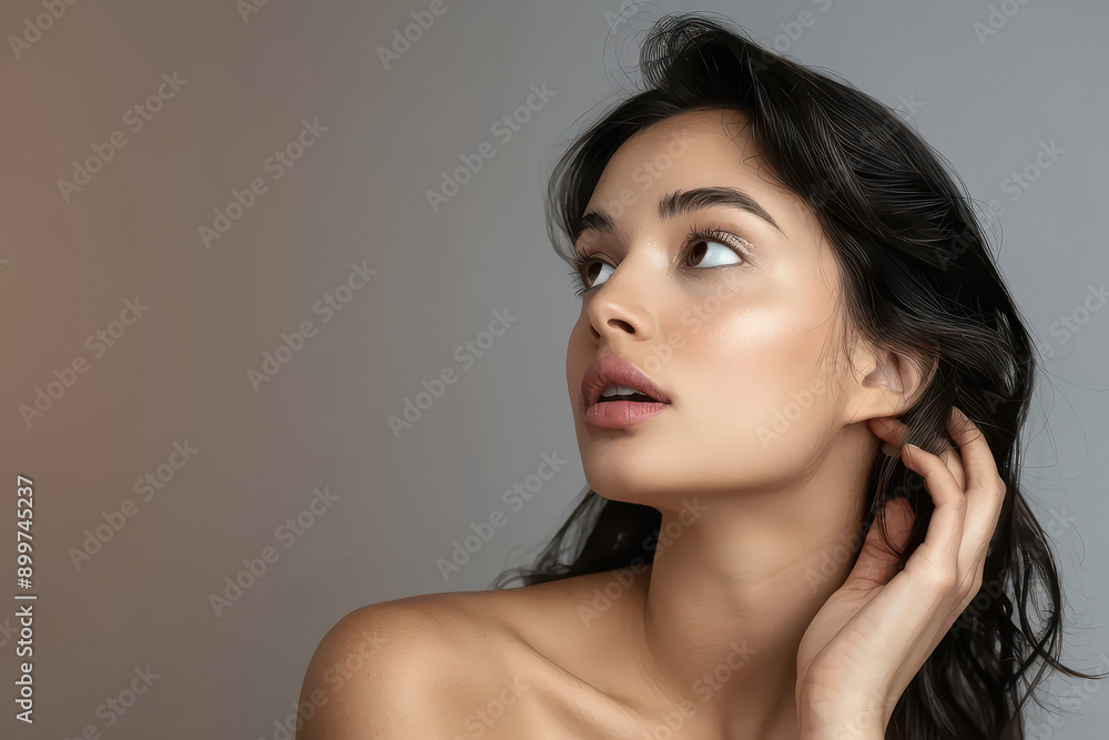 Young woman giving thoughtful expression Young woman giving thoughtful expression