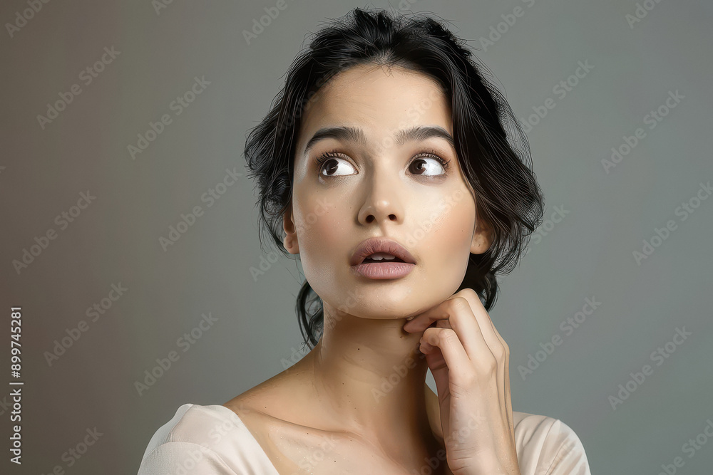 Fototapeta premium Young woman giving thoughtful expression