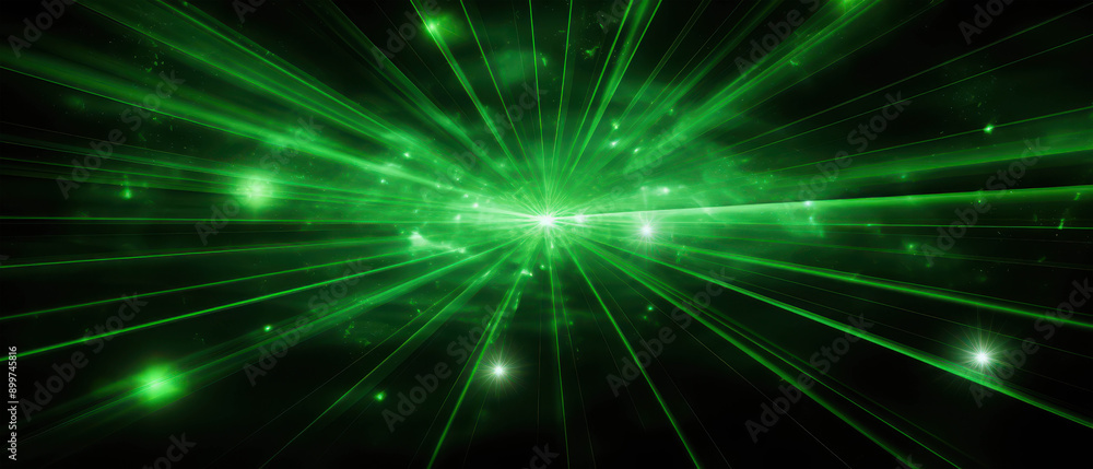 Fototapeta premium Bright Green Light Beams Radiating Outward Creating a Futuristic and Energetic Vibe