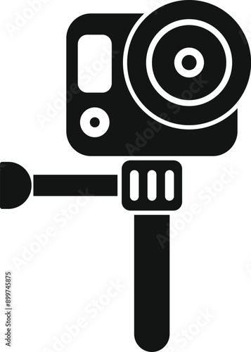 Icon of an action camera mounted on a monopod, ready for filming thrilling adventures