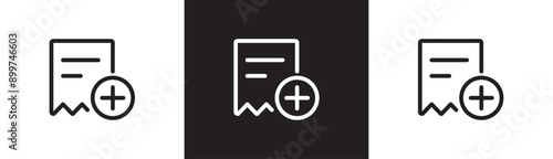 Electrical invoice icon, Bill reduction icon, Electronic bill. linear report icon, bill letter, warning vector illustration, outline and stroke style in transparent black and white background.