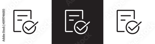 Check list icon vector, linear report icon. penalty icon, bill letter, warning vector illustration, outline and stroke style in transparent black and white background.