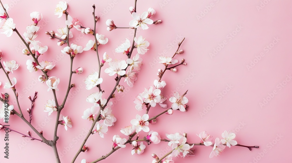 Delicate flowers and lush greenery are beautifully arranged, creating a serene atmosphere on a soft blue weathered wooden backdrop Delicate flowers and lush greenery are beautifully arranged, creating a serene atmosphere on a soft blue weathered wooden backdrop