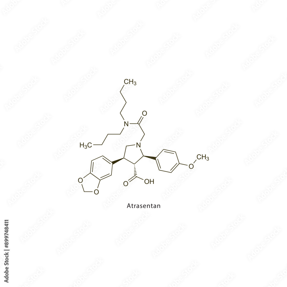 Atrasentan flat skeletal molecular structure Antineoplastic drug used in cancer treatment. Vector illustration scientific diagram. Atrasentan flat skeletal molecular structure Antineoplastic drug used in cancer treatment. Vector illustration scientific diagram.