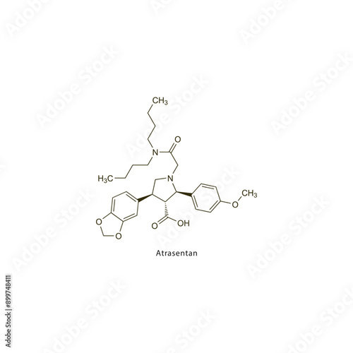 Atrasentan flat skeletal molecular structure Antineoplastic drug used in cancer treatment. Vector illustration scientific diagram.