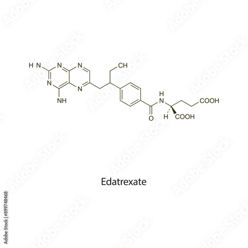 Edatrexate flat skeletal molecular structure Antineoplastic drug used in cancer treatment. Vector illustration scientific diagram.