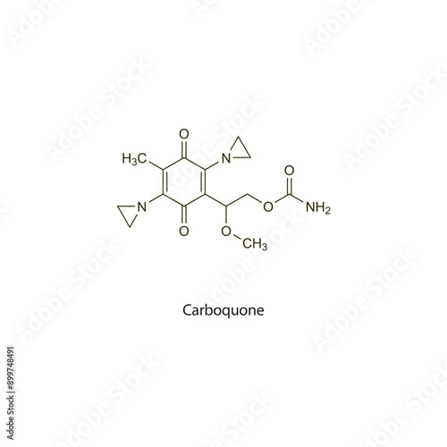 Carboquone flat skeletal molecular structure Antineoplastic drug used in cancer treatment. Vector illustration scientific diagram.