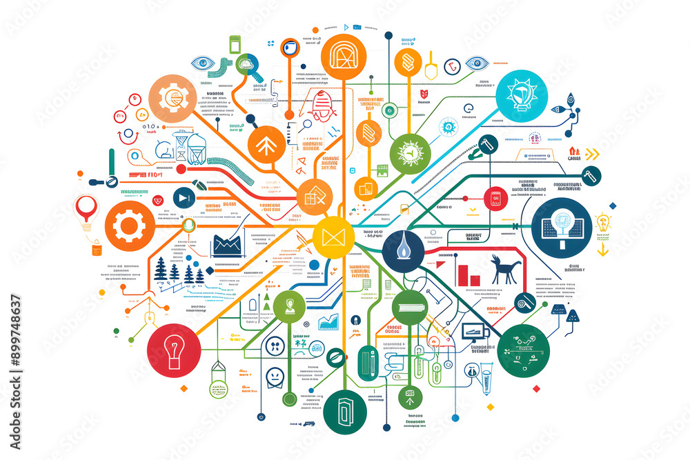 Obraz premium Comprehensive Mind Map Diagram Visualizing Complex Ideas and Connections in a Circular Layout